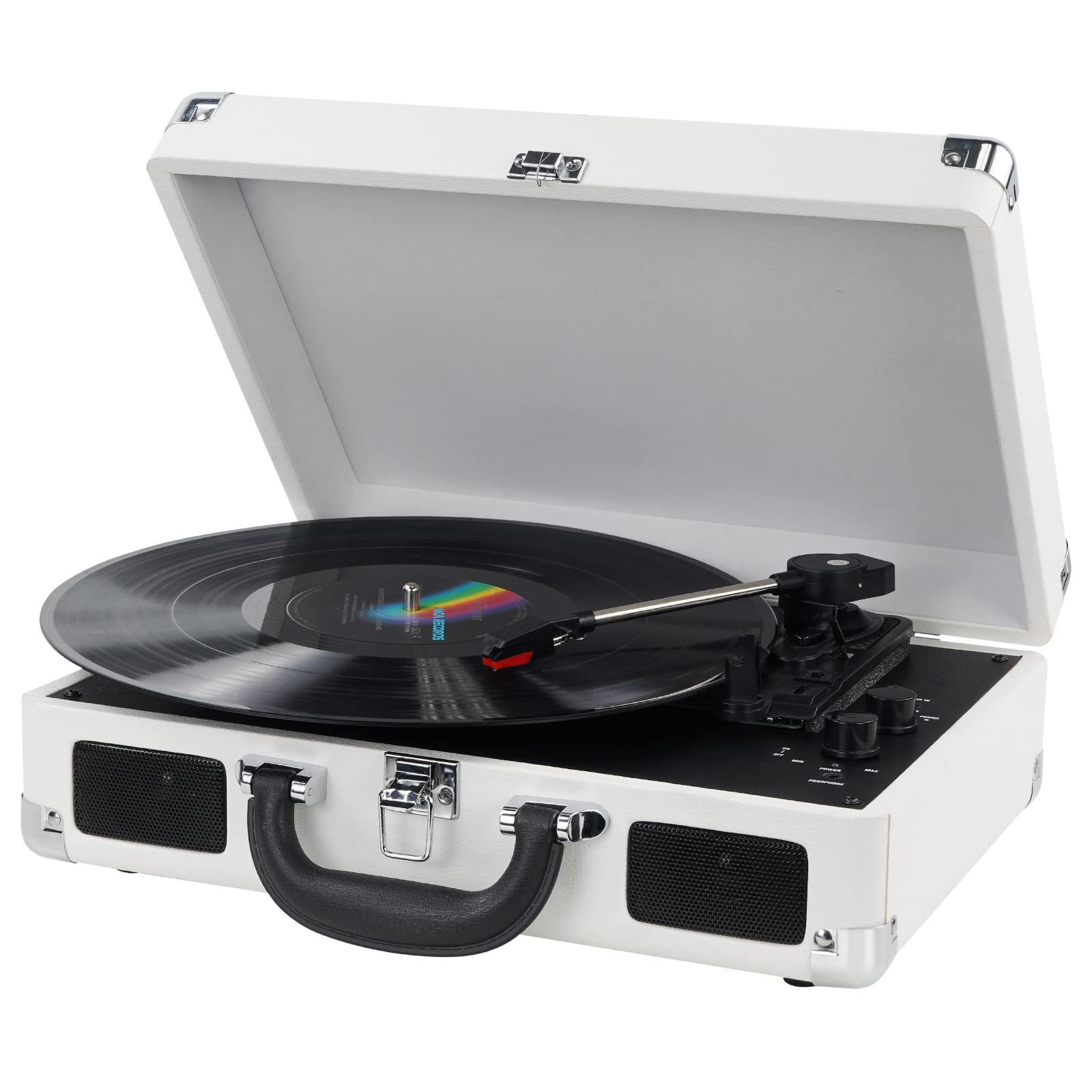 Vinyl Record Player Wireless Turntable Bluetooth 3-Speed Portable Vintage Suitcase with Built-in Speakers, Includes Extra Stylus, RCA Out, AUX in