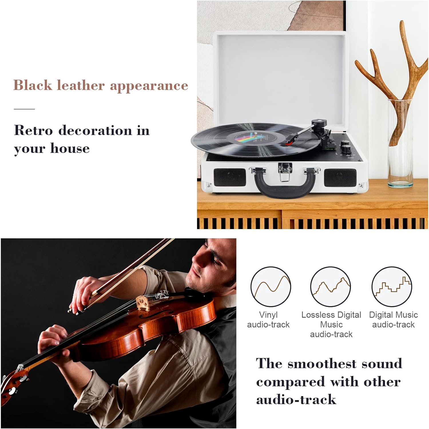  Vinyl Record Player Wireless Turntable Bluetooth 3-Speed Portable Vintage Suitcase with Built-in Speakers, Includes Extra Stylus, RCA Out, AUX in
