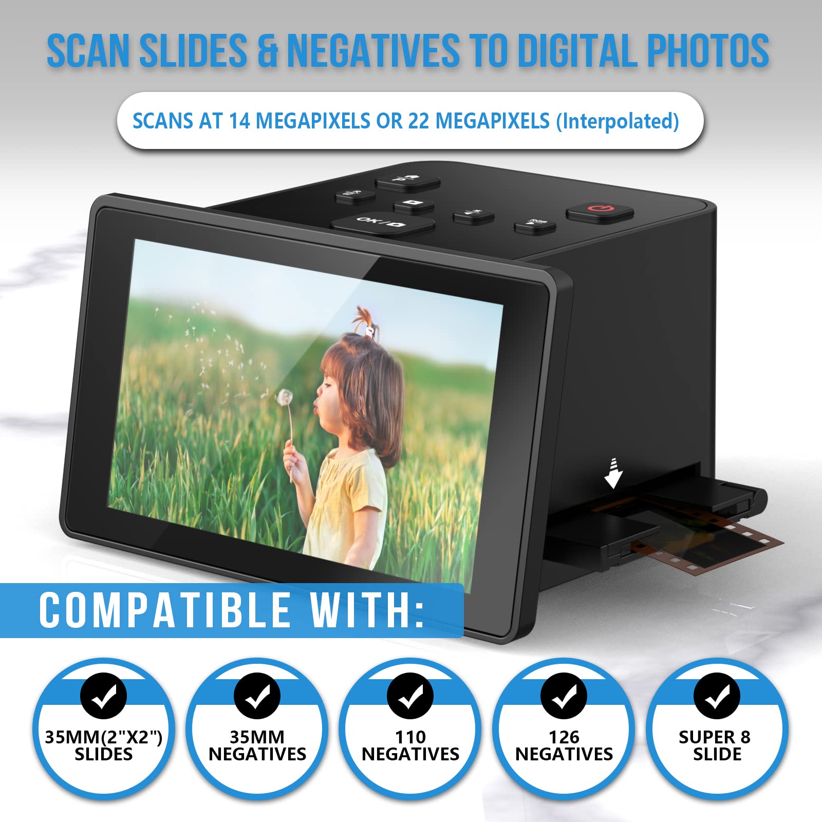 Film Scanner & Slide Viewer with a Large 5” LCD Screen