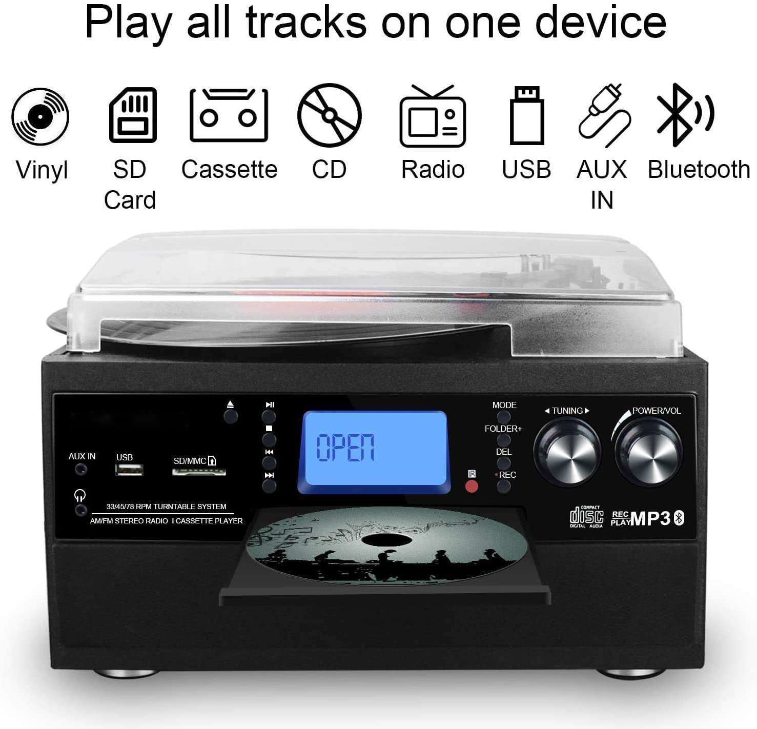 Bluetooth Record Player Turntable with Stereo Speaker