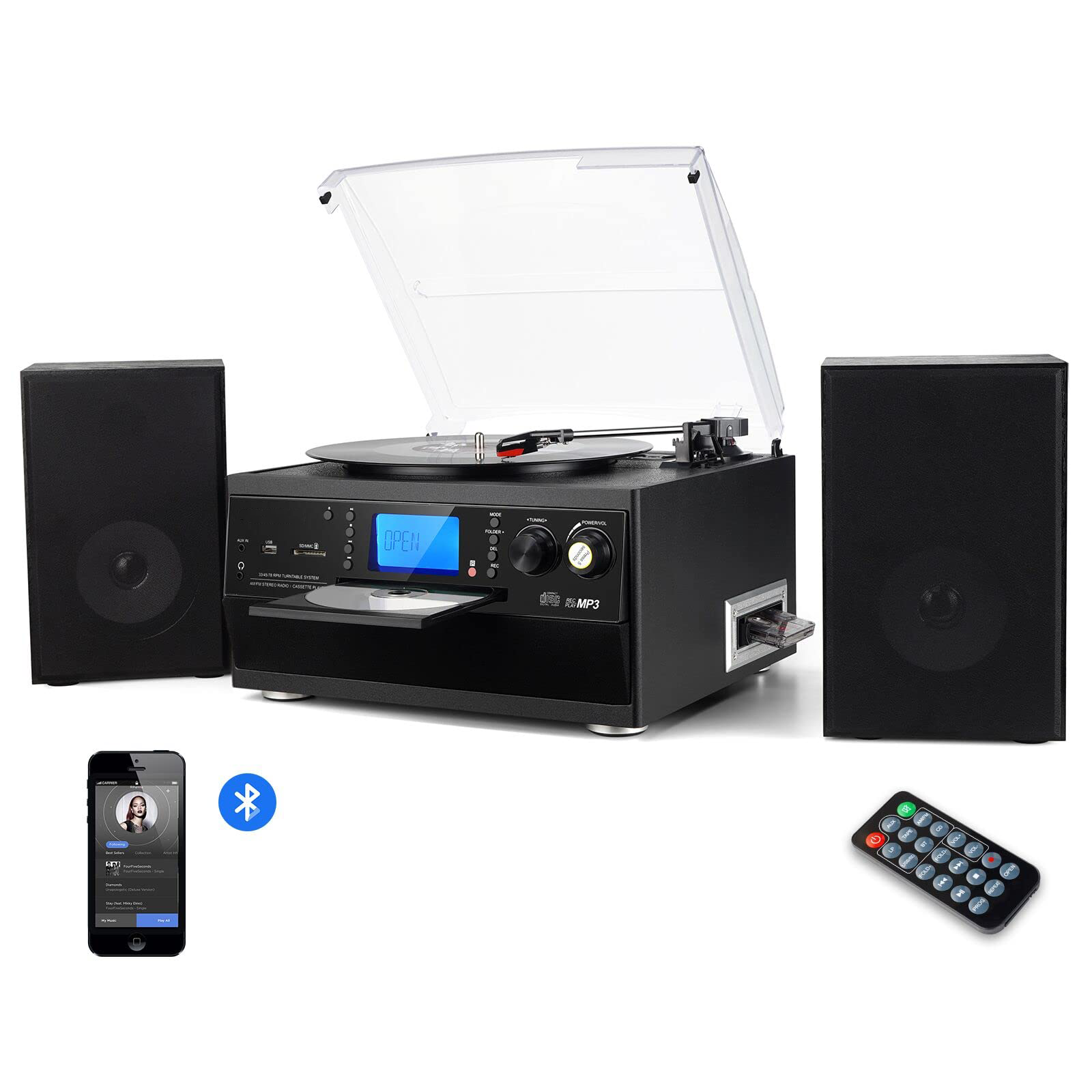 Bluetooth Record Player Turntable with Stereo Speaker  & Audio Music Player Built in Amplifier