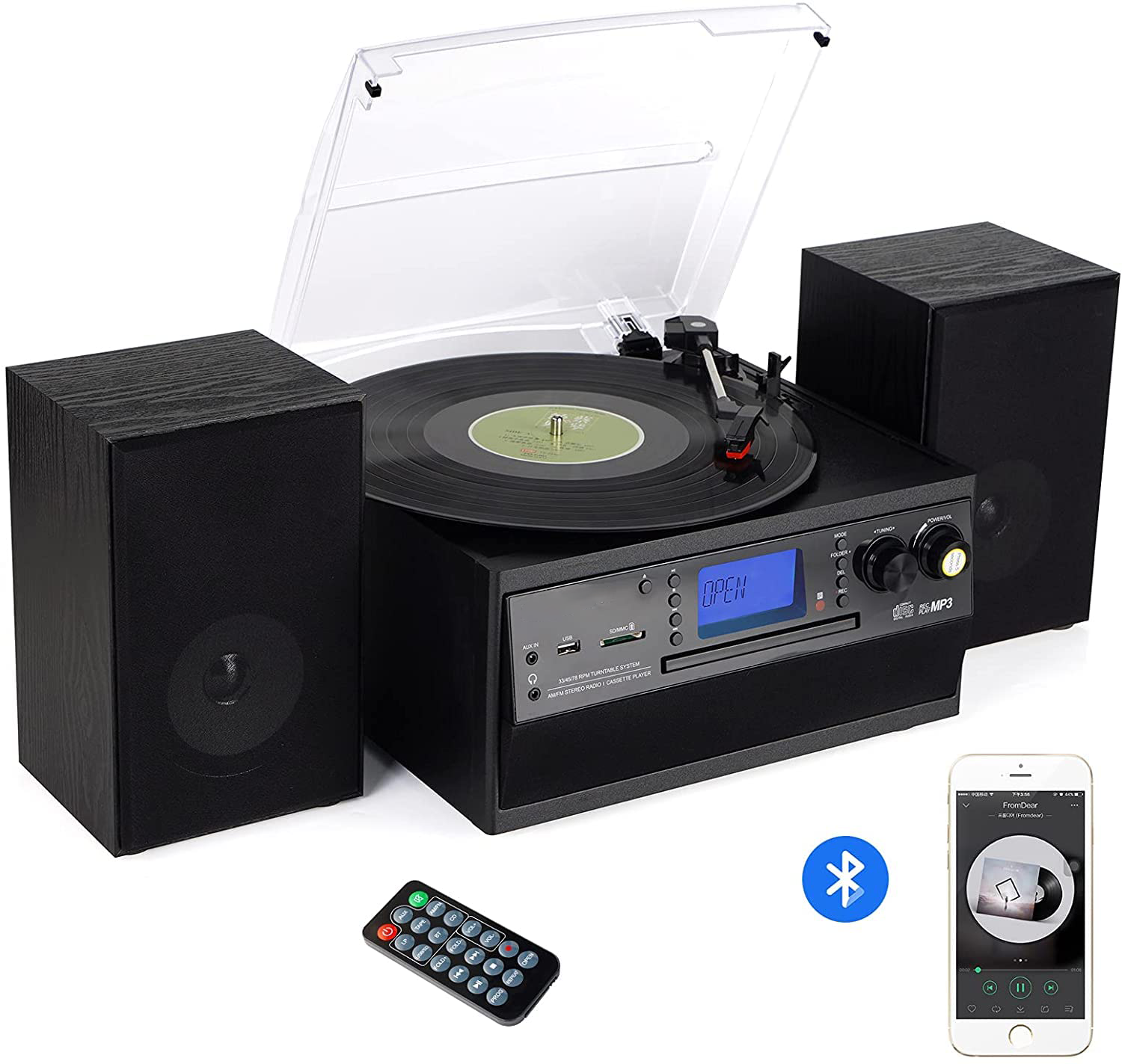 Bluetooth Record Player Turntable with Stereo Speaker  & Audio Music Player Built in Amplifier