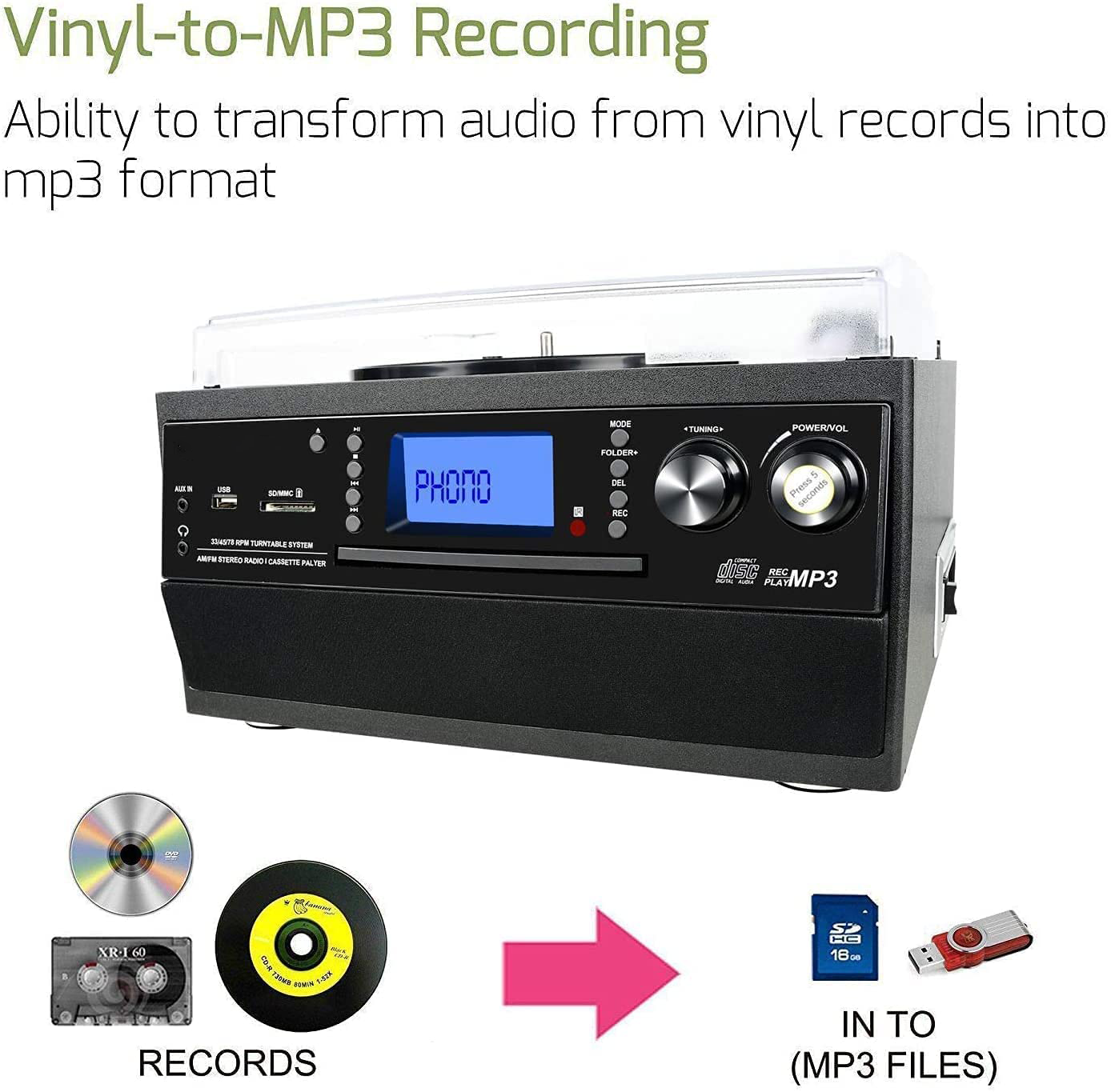 Bluetooth Record Player Turntable with Stereo Speaker  & Audio Music Player Built in Amplifier