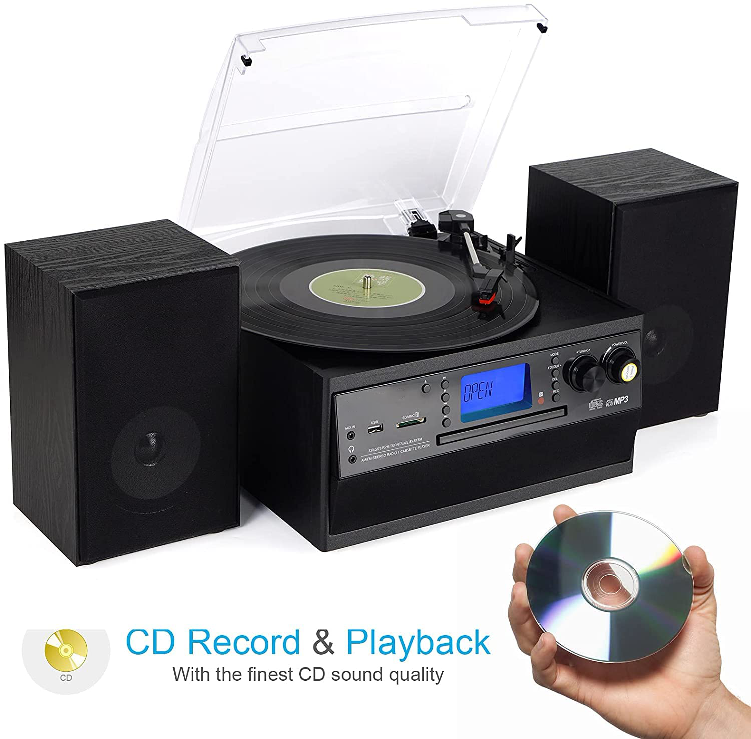 Bluetooth Record Player Turntable with Stereo Speaker  & Audio Music Player Built in Amplifier