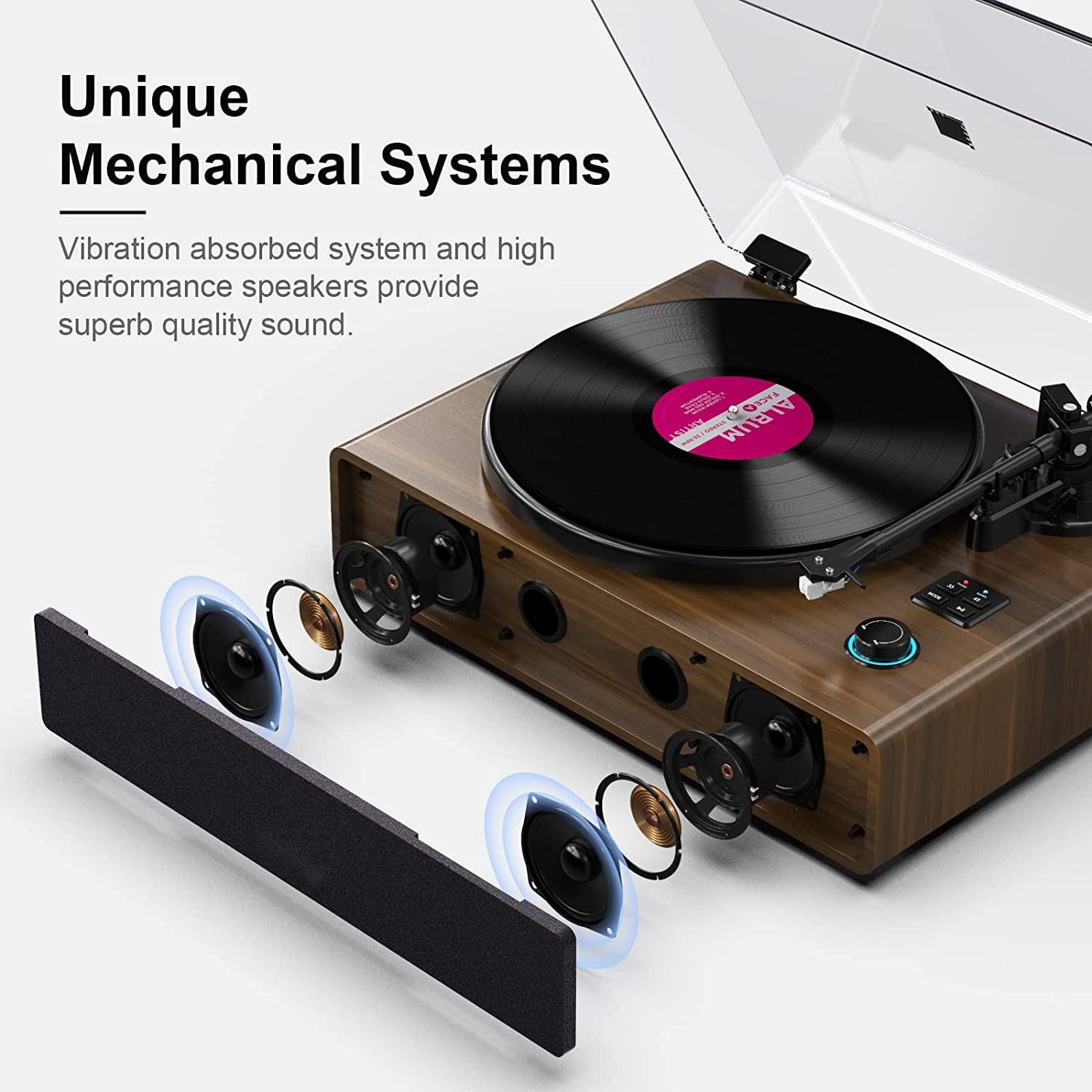Vinyl Record Player, Bluetooth Record Player