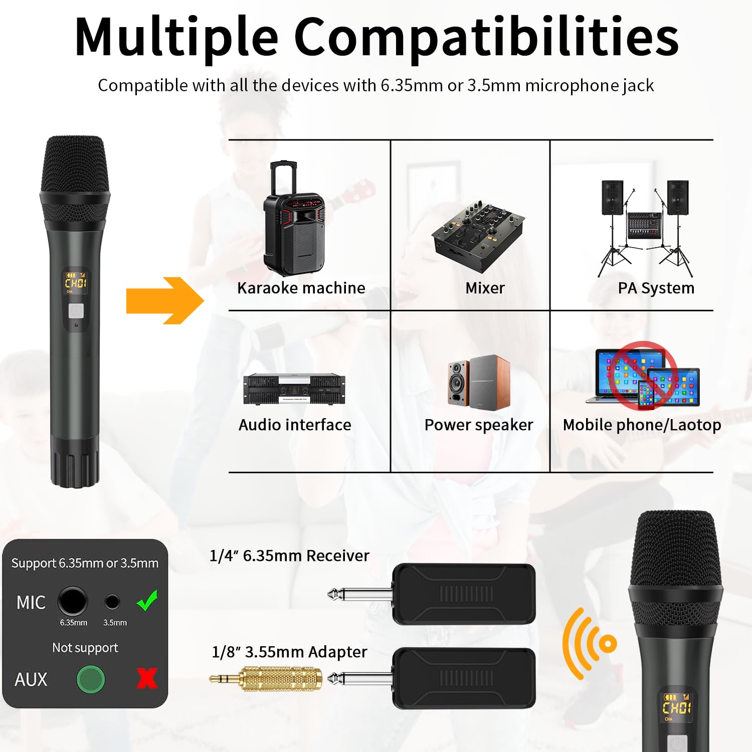 Handheld UHF Metal Dual Cordless Dynamic Mic System with Rechargeable Receiver