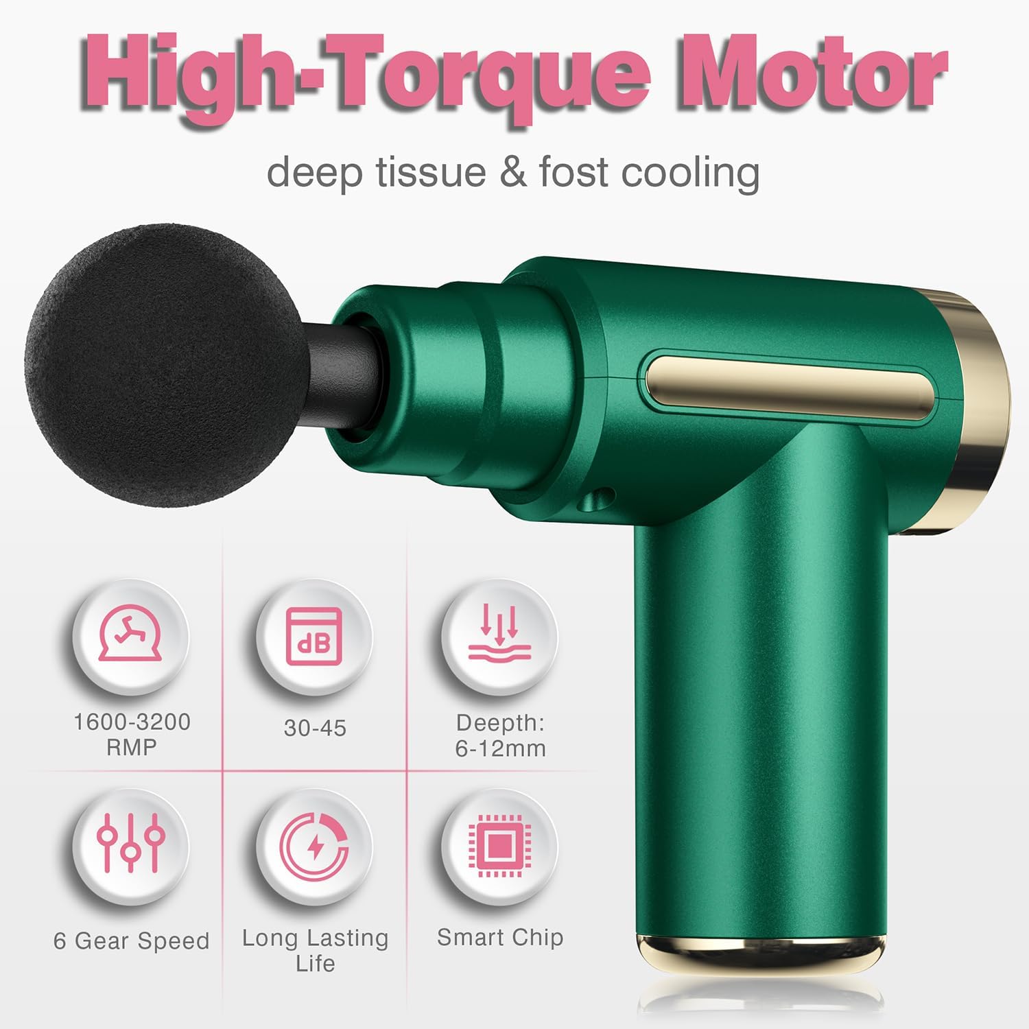 Massage Gun Deep Tissue for Pain Relief with 4 Massage Heads & 6 Speeds, Electric Mini Handheld Body Massager for Any Pain Relief, Best Gifts for Dad and Mom
