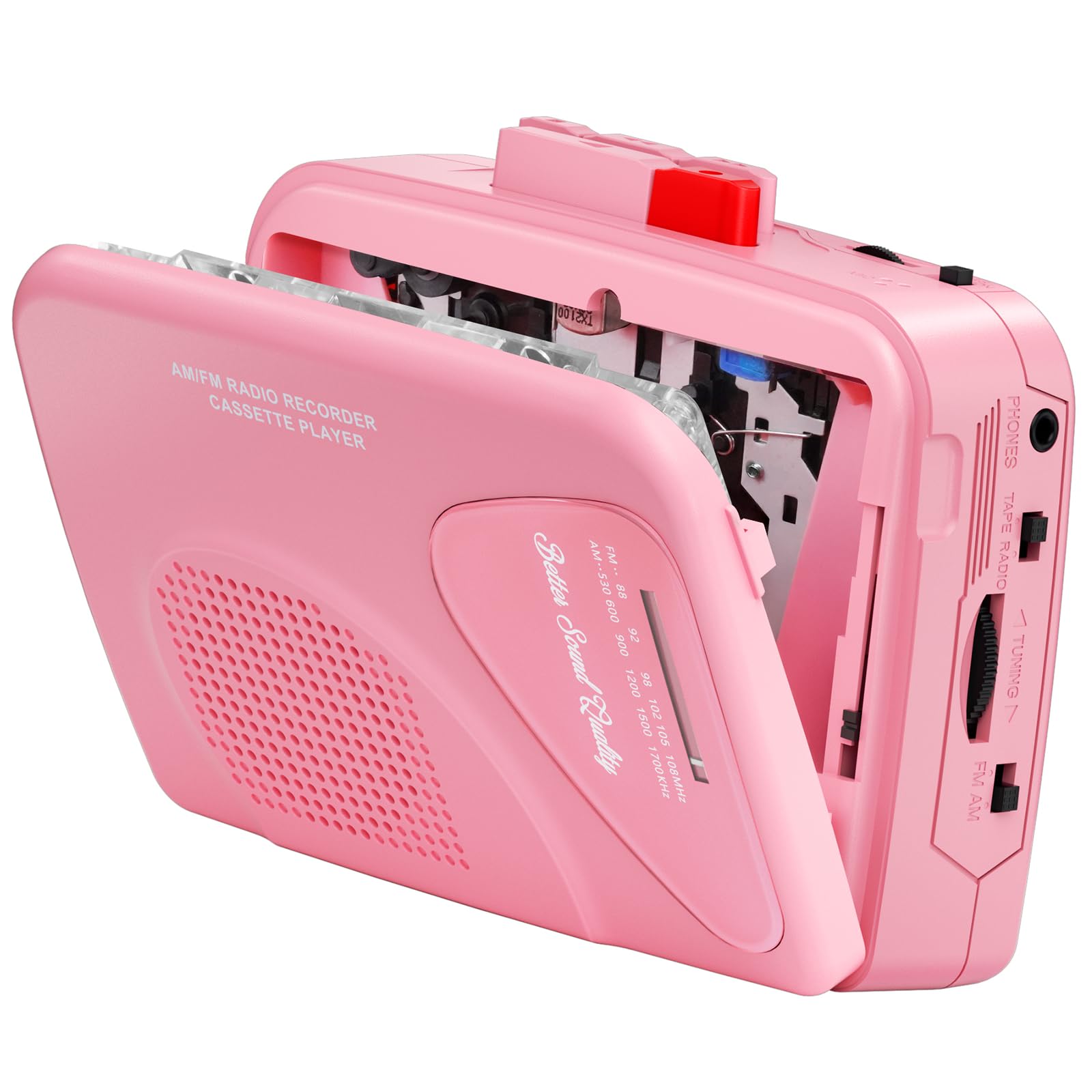 Cassette Player Tape Recorders AM/FM Radio, Portable Tape Player Records Built in Speakers Manual Record - 2AA Battery Or DC 5V Supply with 3.5MM Earphone- Pink