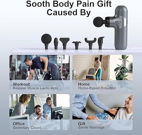 Mini Massage Gun, Percussion Muscle Massager for Back Pain Relief, Compact Sports Travel Massage Gun with 6 Massage Heads 4 Speeds, Gift for Her, Home, Athletes