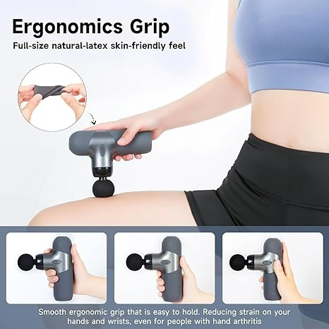 Mini Massage Gun, Percussion Muscle Massager for Back Pain Relief, Compact Sports Travel Massage Gun with 6 Massage Heads 4 Speeds, Gift for Her, Home, Athletes