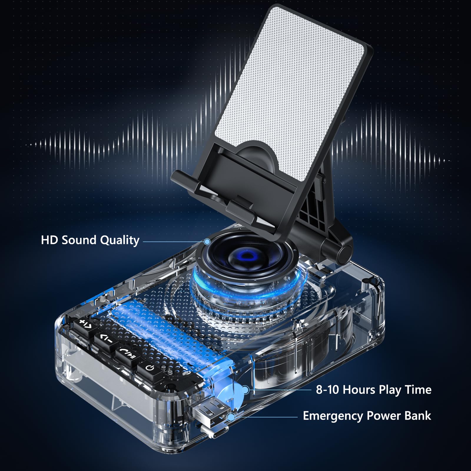 Cell Phone Stand with Wireless Bluetooth Speaker and Charging, Anti-Slip Base HD Surround Sound, Perfect for Home/Outdoor, Phone Holder Compatible with iPhone/ipad/Samsung Galaxy, Gifts for Men Women Visit the voijump Store