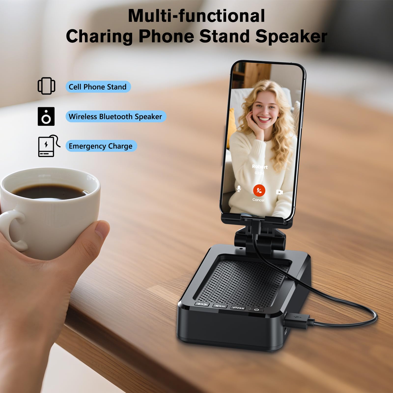 Cell Phone Stand with Wireless Bluetooth Speaker and Charging, Anti-Slip Base HD Surround Sound, Perfect for Home/Outdoor, Phone Holder Compatible with iPhone/ipad/Samsung Galaxy, Gifts for Men Women Visit the voijump Store